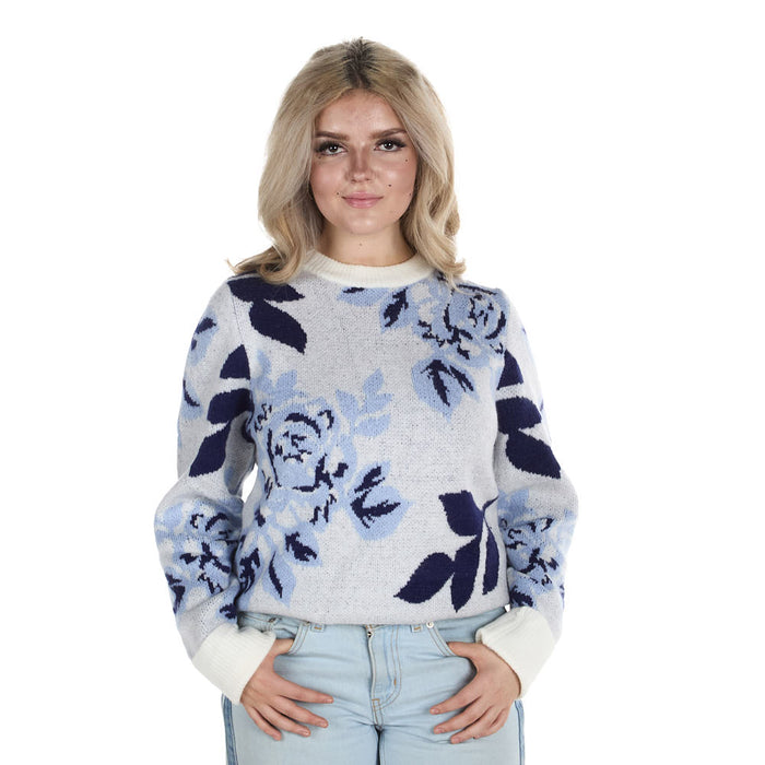 Thml Clothing Women's Blue Floral Design Sweater