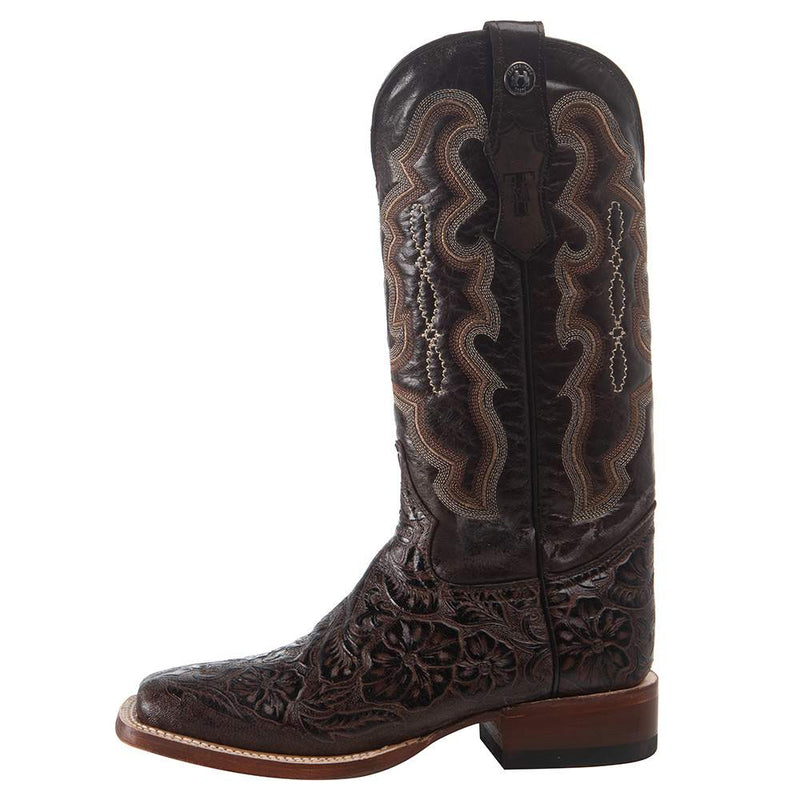 Tanner Mark Boots Women's Embossed Floral Hand Tool in Chocolate Brown Cowgirl Boots