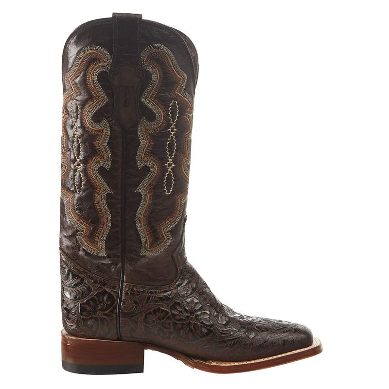 Tanner Mark Boots Women's Embossed Floral Hand Tool in Chocolate Brown Cowgirl Boots