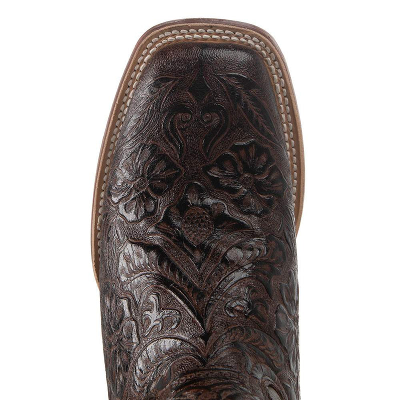 Tanner Mark Boots Women's Embossed Floral Hand Tool in Chocolate Brown Cowgirl Boots