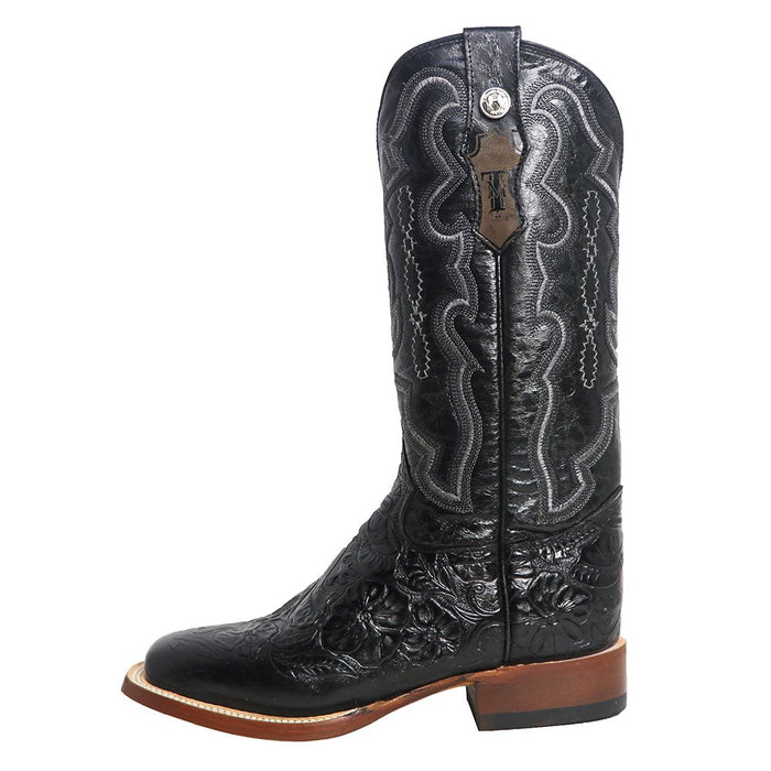 Tanner Mark Boots Women's Embossed Floral Hand Tool in Midnight Black Cowgirl Boots
