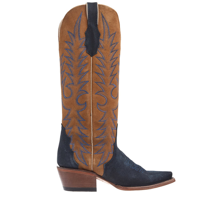 Tanner Mark Boots Women's Navy Roughout Vamp 14in. Whiskey Top Boot