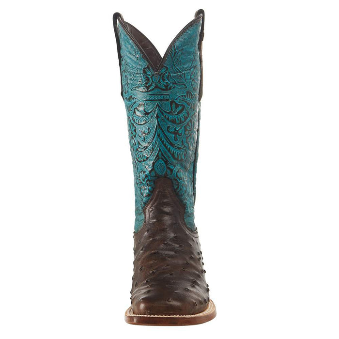 Tanner Mark Boots Women's Nicotine Ostrich Turquoise Top Cowgirl Boot
