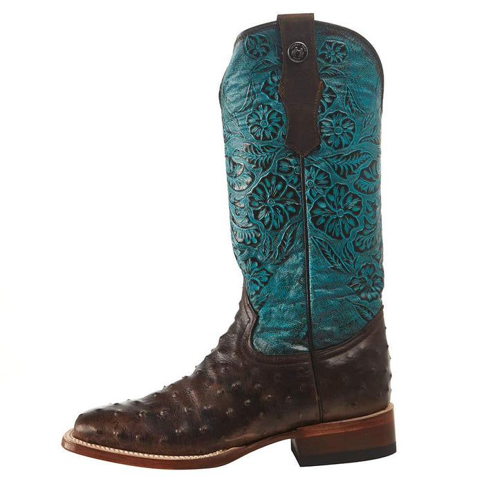 Tanner Mark Boots Women's Nicotine Ostrich Turquoise Top Cowgirl Boot