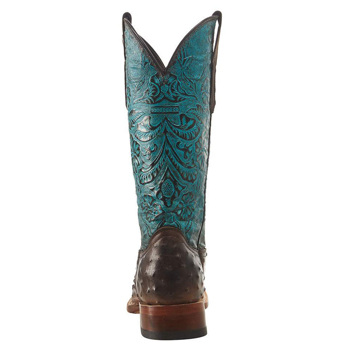Tanner Mark Boots Women's Nicotine Ostrich Turquoise Top Cowgirl Boot