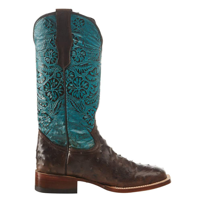 Tanner Mark Boots Women's Nicotine Ostrich Turquoise Top Cowgirl Boot