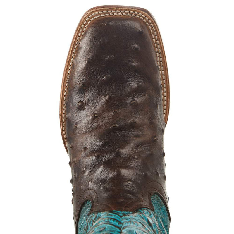 Tanner Mark Boots Women's Nicotine Ostrich Turquoise Top Cowgirl Boot