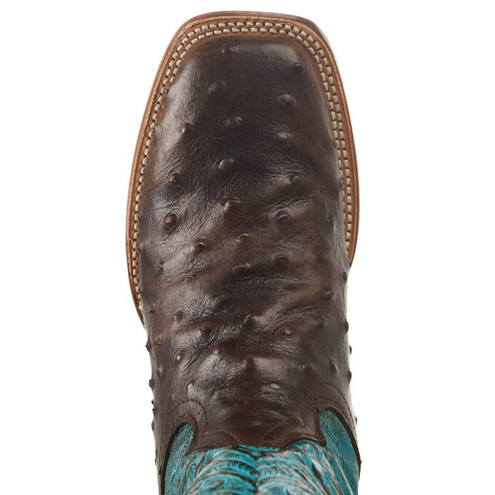 Tanner Mark Boots Women's Nicotine Ostrich Turquoise Top Cowgirl Boot