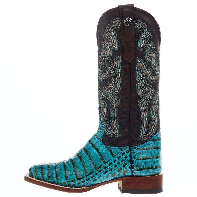 Tanner Mark Boots Womens Caiman Belly Print 13 In Turquoise/Tobacco Top Cowgirl Boot