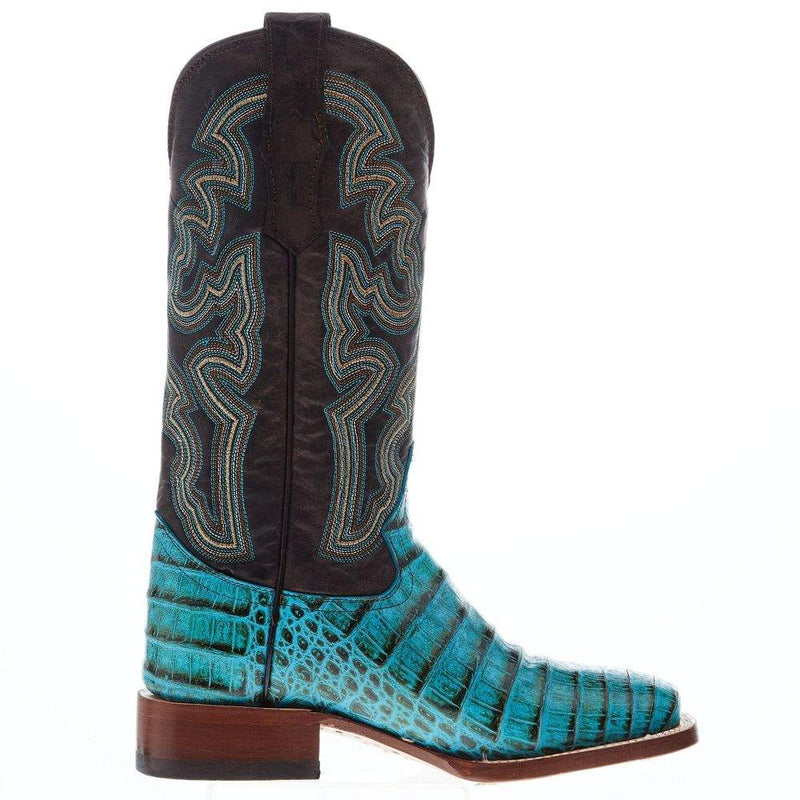 Tanner Mark Boots Womens Caiman Belly Print 13 In Turquoise/Tobacco Top Cowgirl Boot