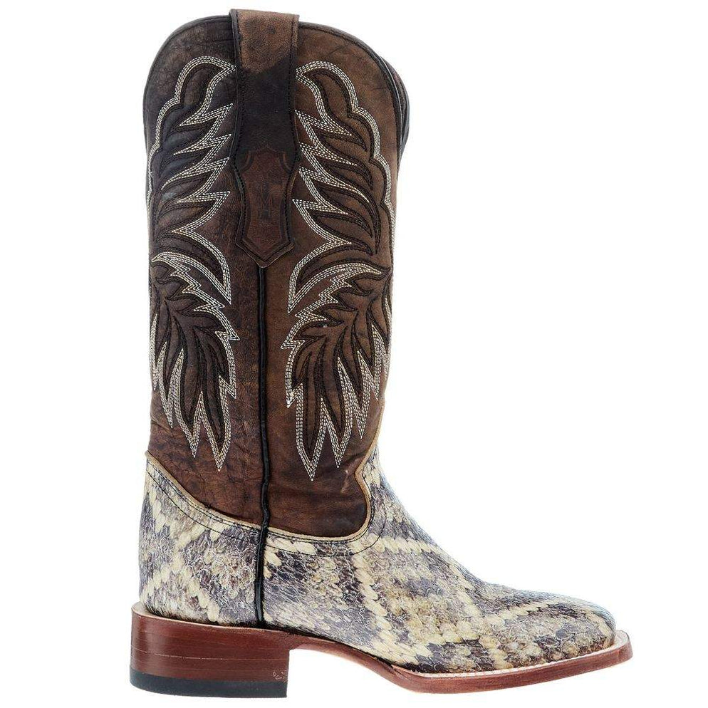 Tanner Mark Men's Rattlesnake Print Square Toe Boots Natural TM205563