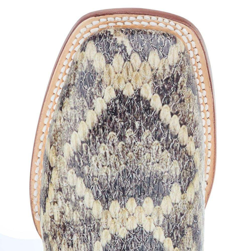 Tanner Mark Boots Women`s Natural Rattlesnake Print 13 In Tobacco Top Cowgirl Boot