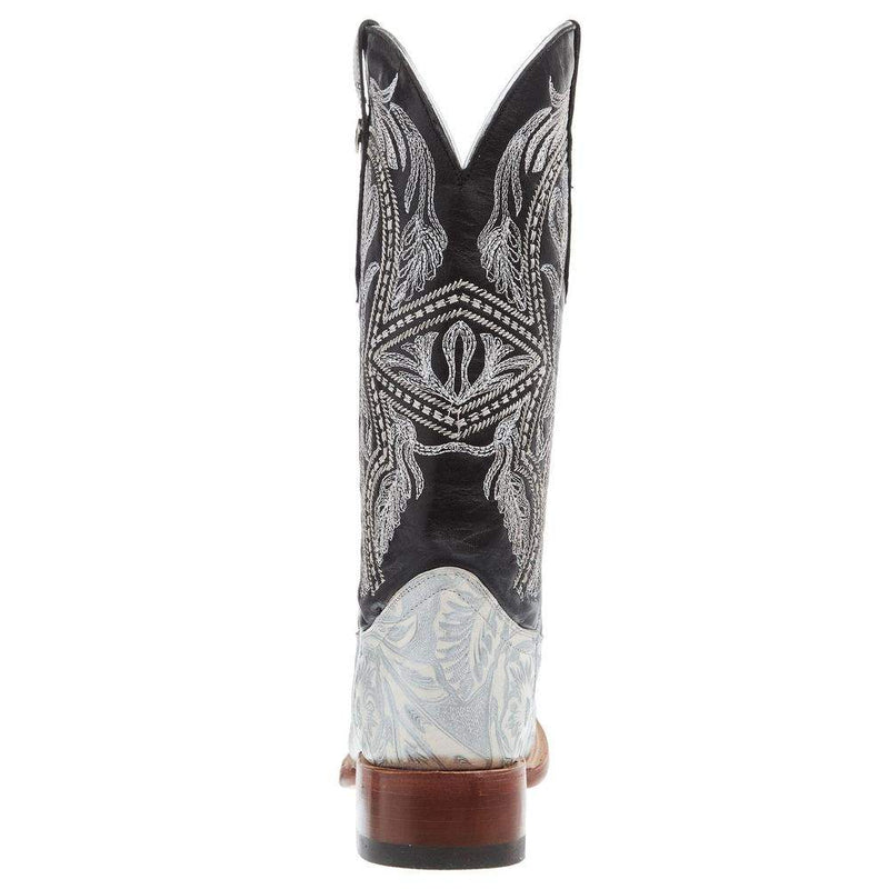 Tanner Mark Boots Women`s Hand Tool Jungle White & Silver 13 In Black Top Cowgirl Boot