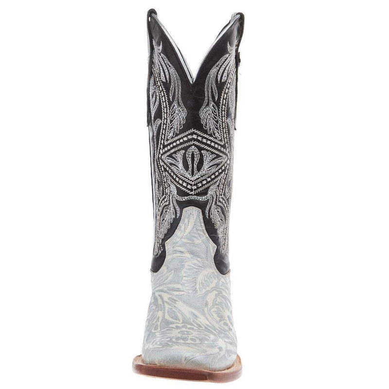 Tanner Mark Boots Women`s Hand Tool Jungle White & Silver 13 In Black Top Cowgirl Boot
