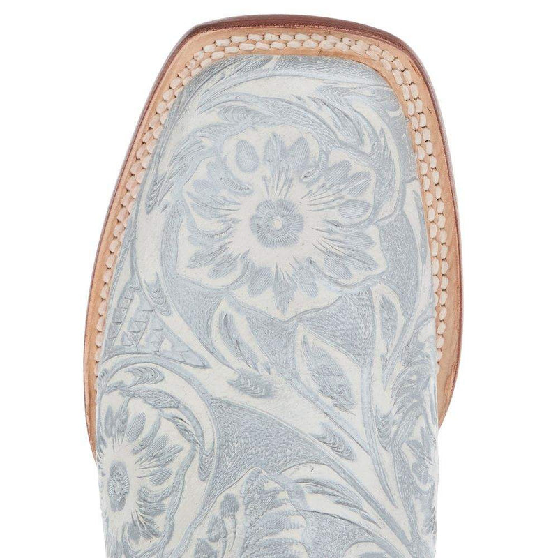 Tanner Mark Boots Women`s Hand Tool Jungle White & Silver 13 In Black Top Cowgirl Boot