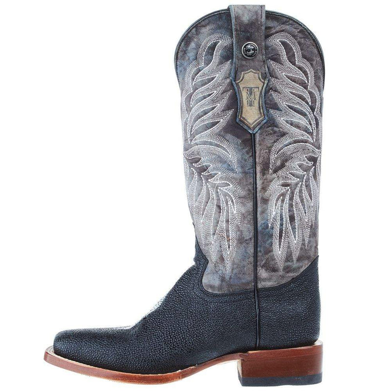 Tanner Mark Boots Women`s Black Stingray Print 13 In Toscana Blue Top Cowgirl Boot