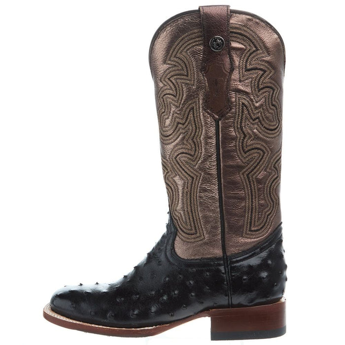 Tanner Mark Boots Women`s Black Ostrich Print 13 In Metallic Gold Top Cowgirl Boot