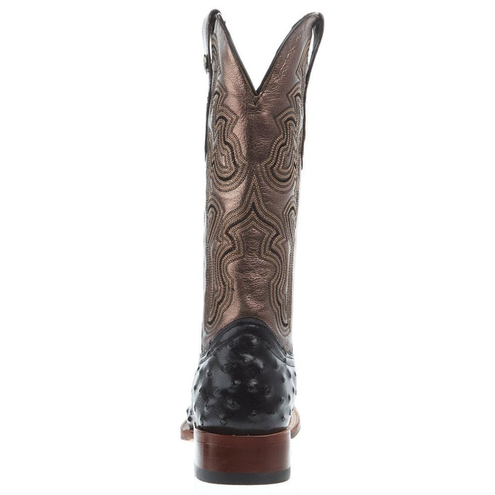 Tanner Mark Boots Women`s Black Ostrich Print 13 In Metallic Gold Top Cowgirl Boot