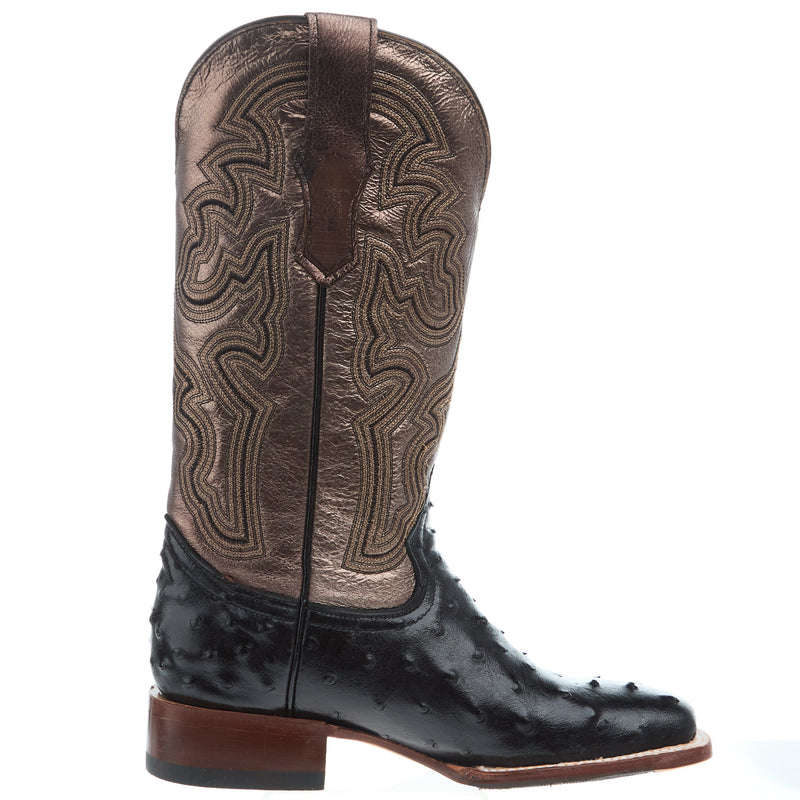 Tanner Mark Boots Women`s Black Ostrich Print 13 In Metallic Gold Top Cowgirl Boot