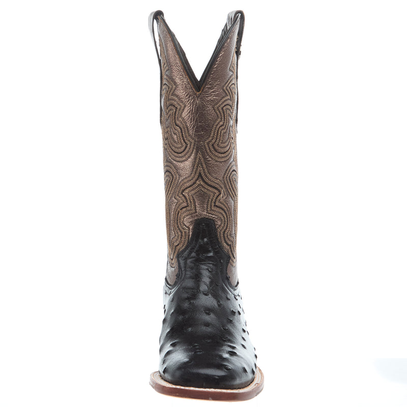 Tanner Mark Boots Women`s Black Ostrich Print 13 In Metallic Gold Top Cowgirl Boot