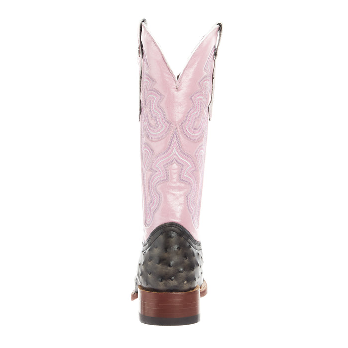 Tanner Mark Boots Womens Grey Ostrich Print With 12In Metallic Violet Top Cowgirls Boots