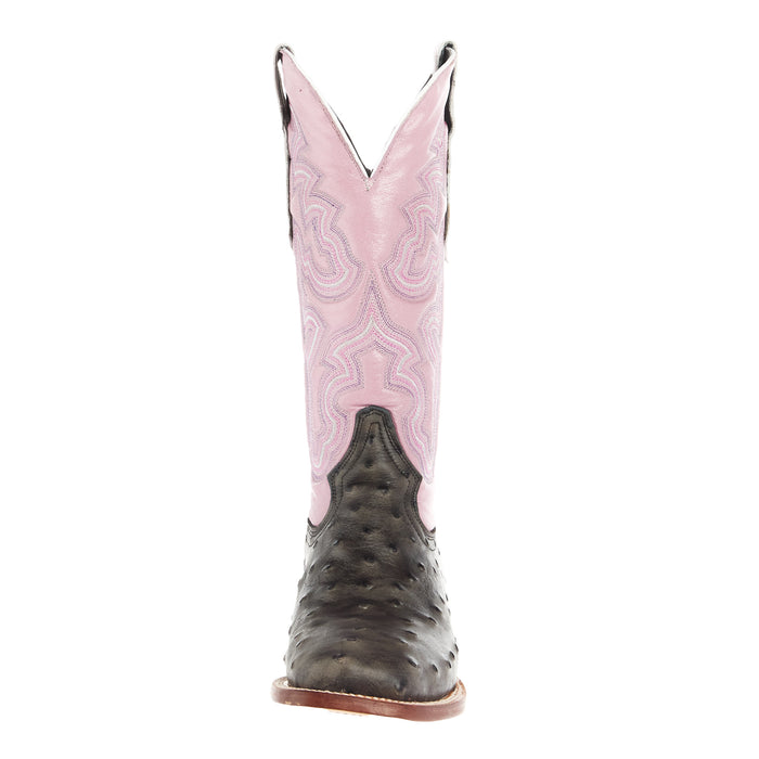 Tanner Mark Boots Womens Grey Ostrich Print With 12In Metallic Violet Top Cowgirls Boots