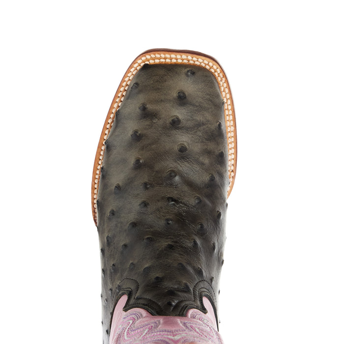 Tanner Mark Boots Womens Grey Ostrich Print With 12In Metallic Violet Top Cowgirls Boots