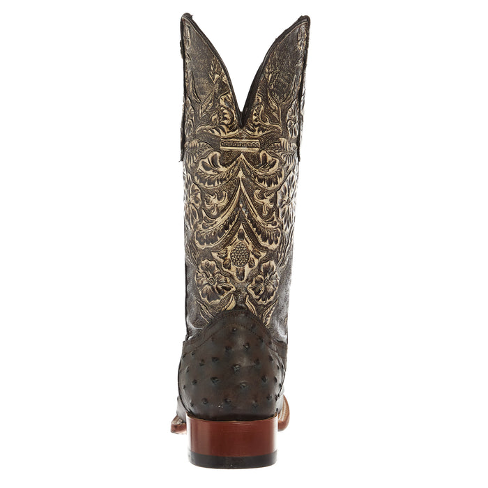 Tanner Mark Boots Womens Brown Ostrich Print With 12In Black Tooled Top Cowgirl Boots
