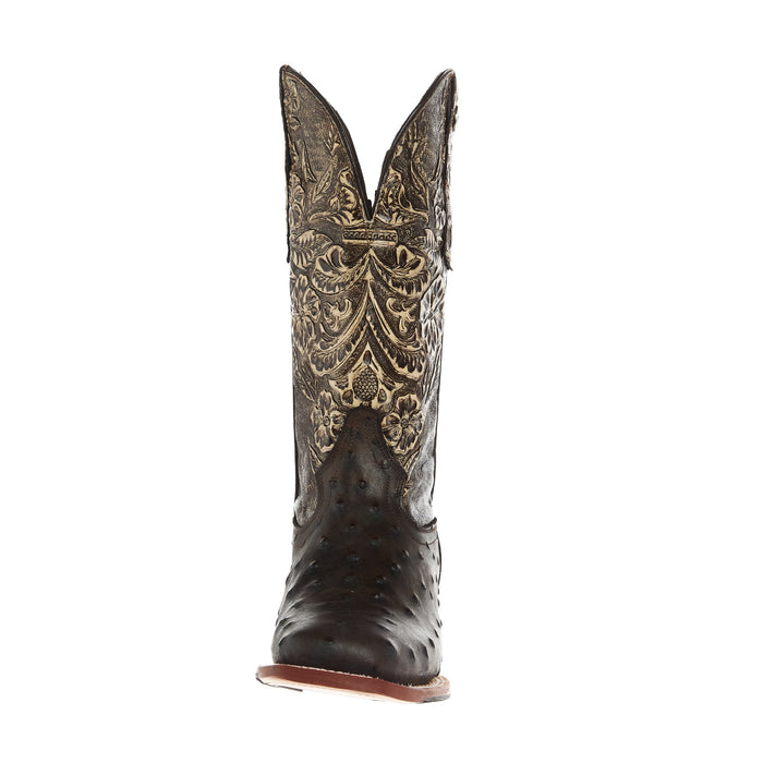 Tanner Mark Boots Womens Brown Ostrich Print With 12In Black Tooled Top Cowgirl Boots