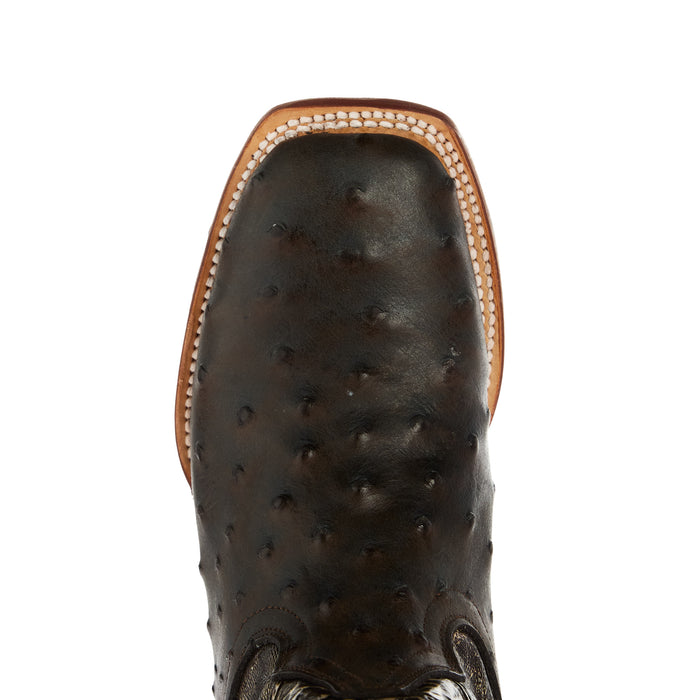 Tanner Mark Boots Womens Brown Ostrich Print With 12In Black Tooled Top Cowgirl Boots