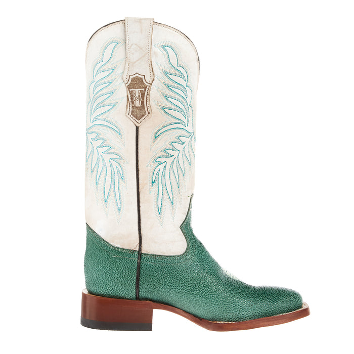 Tanner Mark Boots Womens Green Stingray Print With 12In Bone Top Cowgirl Boot