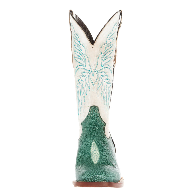 Tanner Mark Boots Womens Green Stingray Print With 12In Bone Top Cowgirl Boot