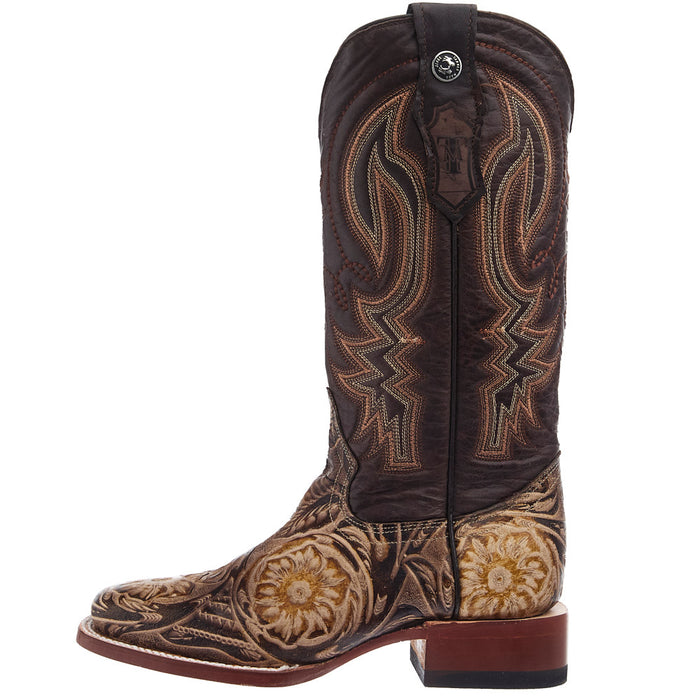 Tanner Mark Boots Women's Embossed Orix Floral Hand Tooled 12 in Monaco Cafe Top Cowgirl Boot