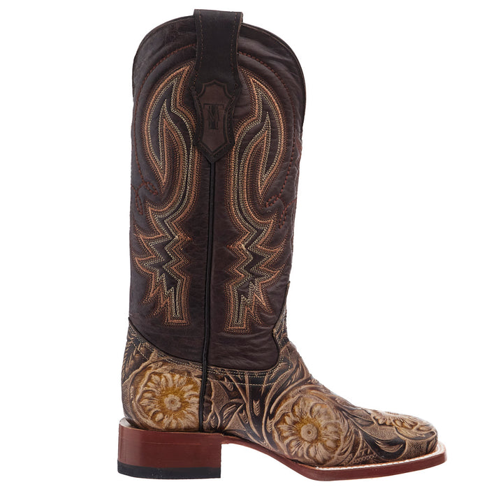 Tanner Mark Boots Women's Embossed Orix Floral Hand Tooled 12 in Monaco Cafe Top Cowgirl Boot