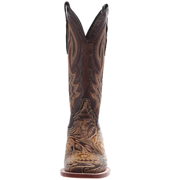 Tanner Mark Boots Women's Embossed Orix Floral Hand Tooled 12 in Monaco Cafe Top Cowgirl Boot