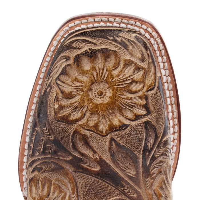 Tanner Mark Boots Women's Embossed Orix Floral Hand Tooled 12 in Monaco Cafe Top Cowgirl Boot