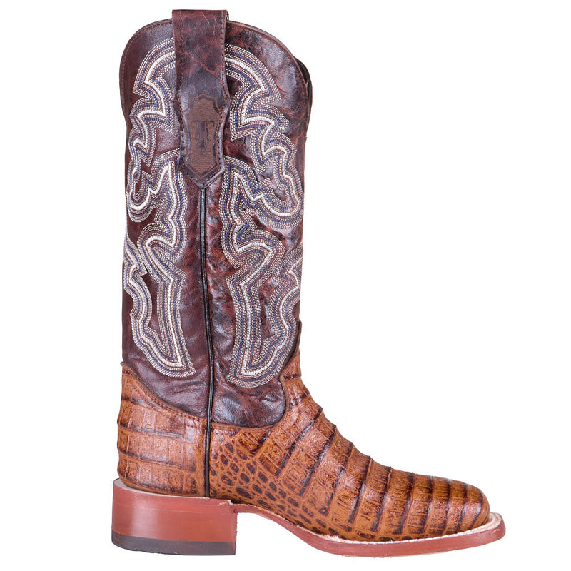 Tanner Mark Boots Women's Cognac Caiman Belly Print Vamp 12in Cognac Top