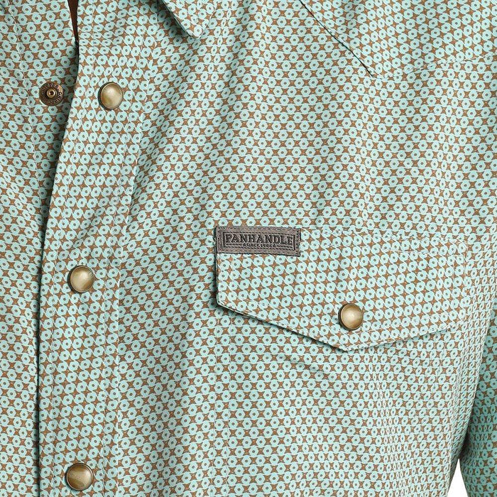 Panhandle Mens Turquoise Ditzy Geo Snap Shirt
