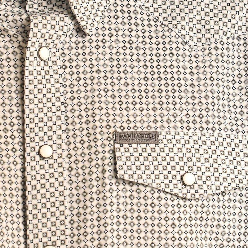 Panhandle Men's White Geometric Print Snap Shirt