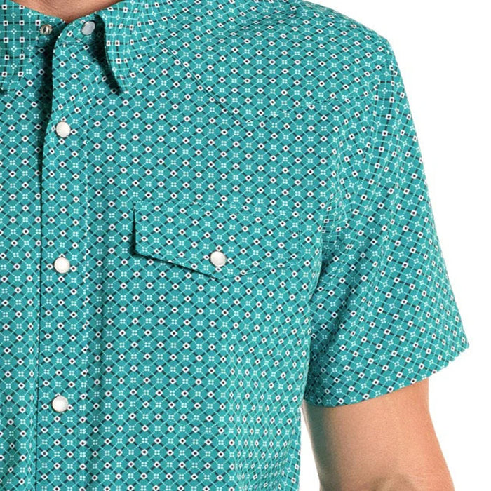 Panhandle Men's Turquoise Geo Print Performance Snap Shirt