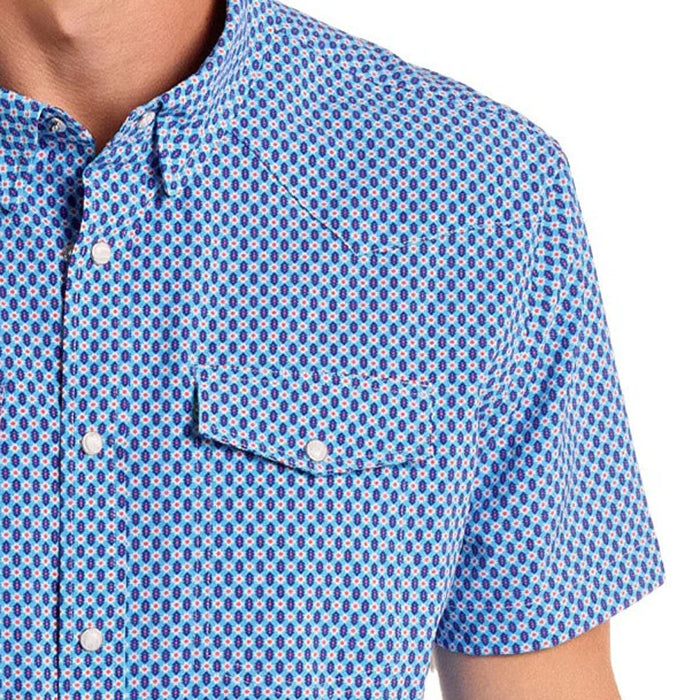 Panhandle Men's Blue Aztec Geo Print Performance Snap Shirt