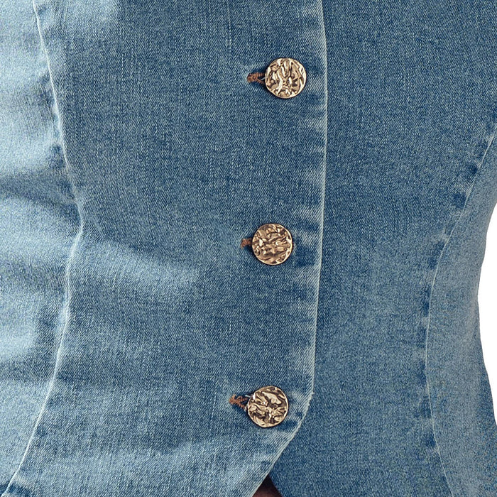 Trend:Notes Women's Denim Blue Button Vest