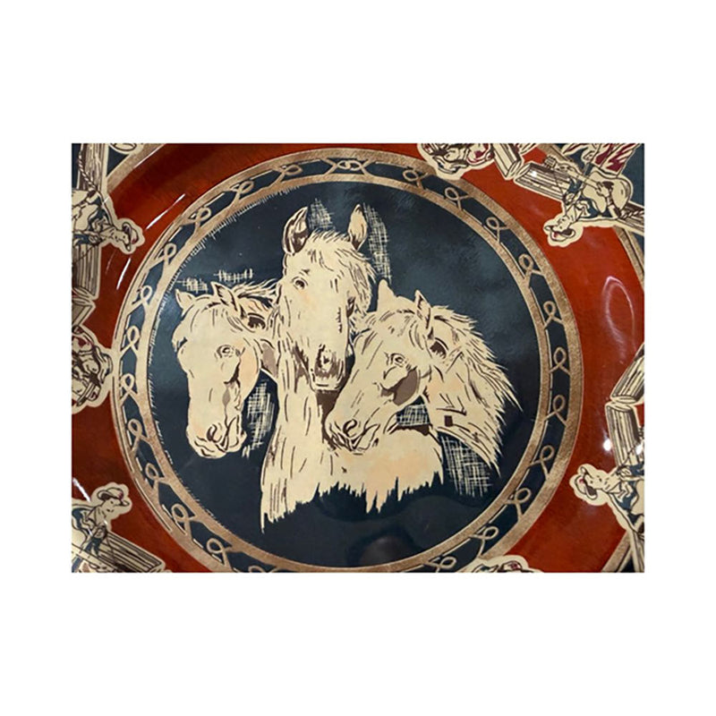 Hiend Accents Patchwork Bandana Melamine Dinner Plate Blue Horse Heads 4pc