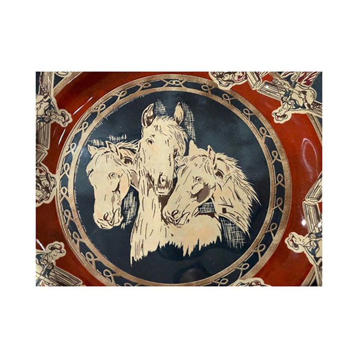 Hiend Accents Patchwork Bandana Melamine Dinner Plate Blue Horse Heads 4pc
