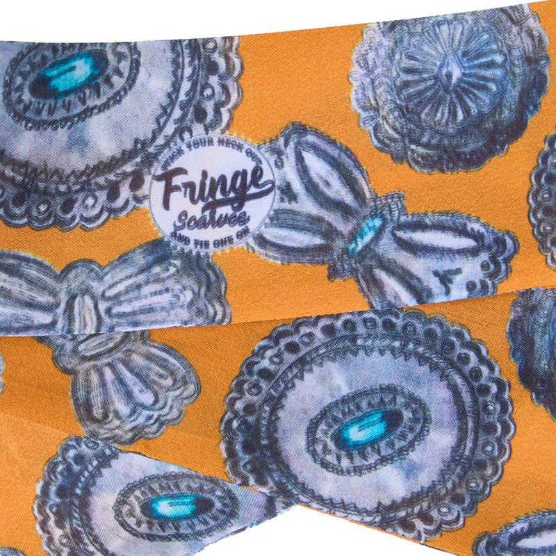 Fringe Scarves Turquoise Conchos Orange Twilly