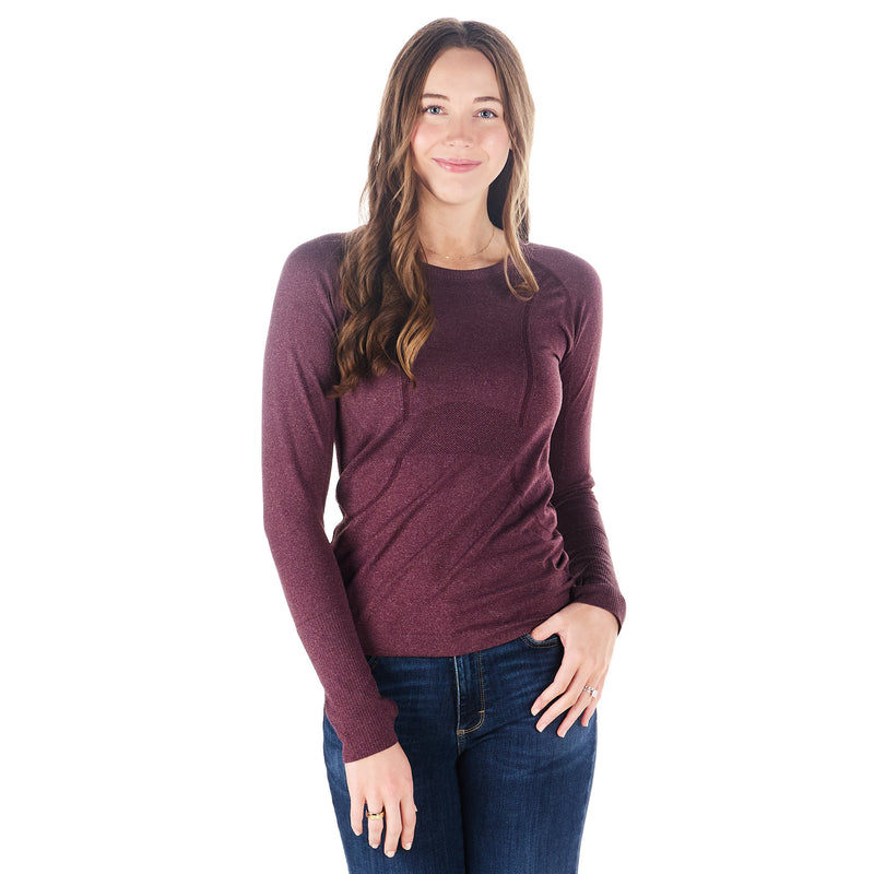 The Tackhack Womens Tack Hack Burgundy Equitation Long Sleeve Tech Tee