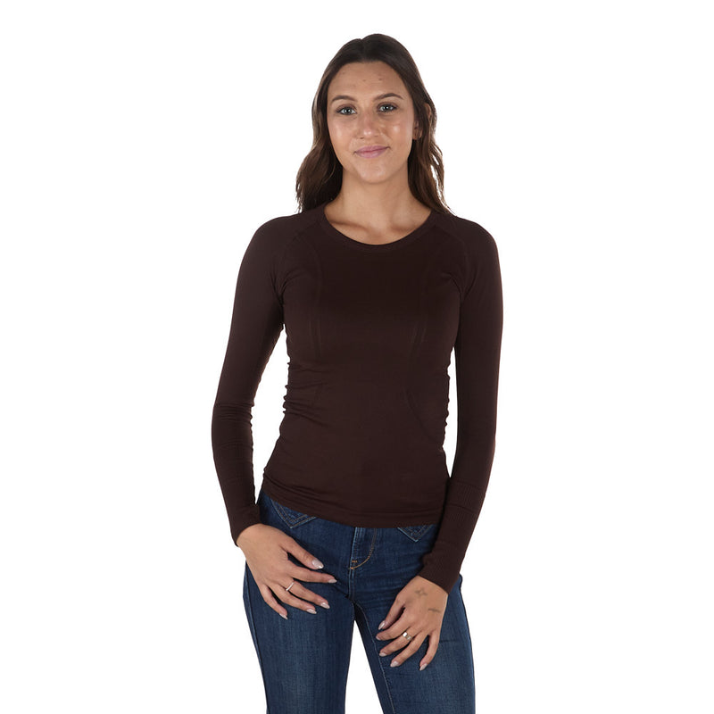 The Tackhack Women's Cocoa Equestrian Long Sleeve Tech Tee Shirt