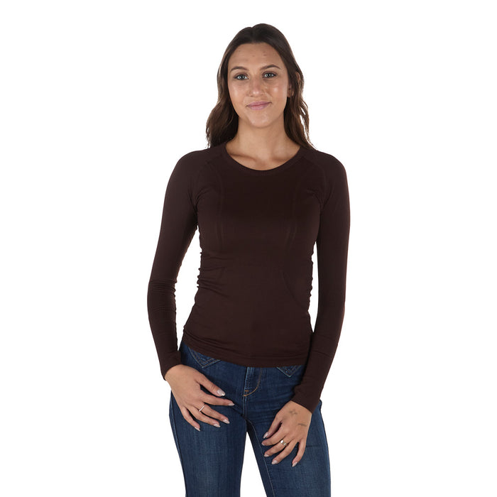 The Tackhack Women's Cocoa Equestrian Long Sleeve Tech Tee Shirt