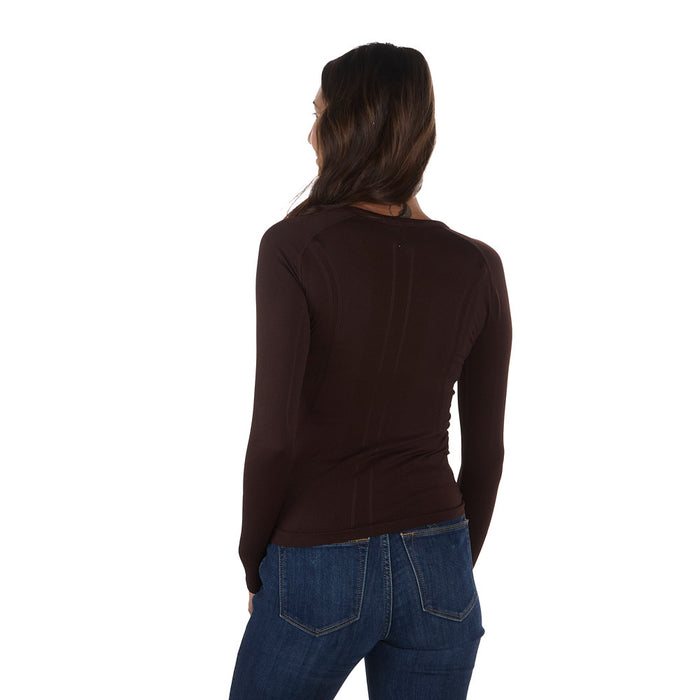 The Tackhack Women's Cocoa Equestrian Long Sleeve Tech Tee Shirt