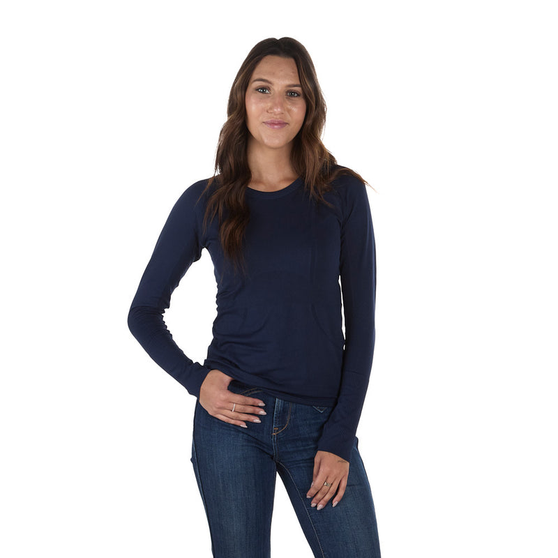 The Tackhack Women's Navy Equestrian Long Sleeve Tech Tee Shirt